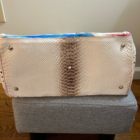 LeSolim vintage snakeskin leather gondolier Venice Italy large tote shoulder bag - Picture 9 of 12